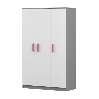 Produktbild von Kinder-Kleiderschrank Drehtürenschrank 120 cm JONAS 19 Grau/Weiß mit Rosa Griffen