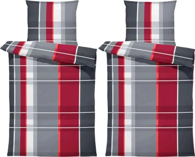 Produktbild von 4 teilig Biber Bettwäsche 135x200 cm kariert grau Flanell Baumwolle Winter