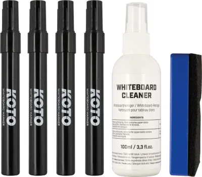Produktbild von KOTO - Whiteboard Marker Set Schwarz, inkl. Whiteboard Marker Schwarz (4), Whiteboard Radierer & Whiteboard Reiniger Spray