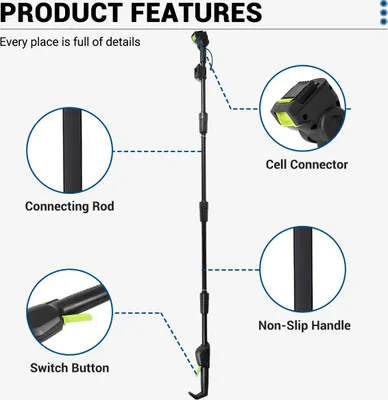 Obrázok produktu pre Akumulátorová teleskopická vyvetvovacia píla a mini vyvetvovacia píla 2 v 1 Drillpro, 6-palcová bezkartáčová vyvetvovacia píla, len teleskopická tyč
