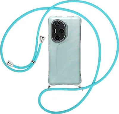 Produktbild von Handykette Backcover-Schutzhülle mit Band (Metall silberfarben) für Honor 300 Pro 5G - türkis