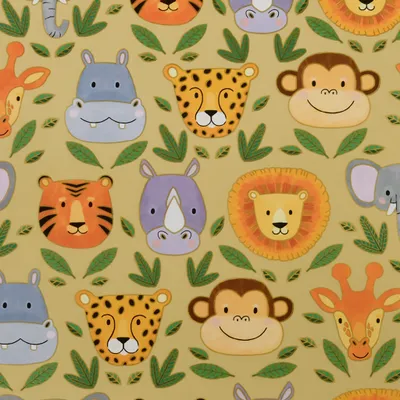 Produktbild von Geschenkpapier Wildtiere Motiv 70cm x 2m Rolle Beige / Bunt