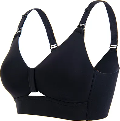Image de Soutien-gorge de grossesse Soutien-gorge d'allaitement Sans couture Sans armatures Décolleté en V pour femmes (Noir 38/85BC)