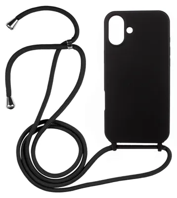 Produktbild von Handyhülle Schwarz Mit Handykette Für Iphone 16 Silikon Schutzhülle Case Zum Umhängen