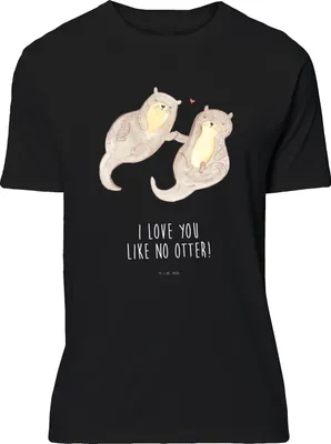 Produktbild von Mr. & Mrs. Panda Tshirt Otter Hände halten - Schwarz - Geschenk, Paar, S T-Shirt, Liebe, oberteil, Statementshirt, Basic-Shirt, glücklich, Romantisch, Seeotter