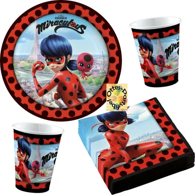 Produktbild von Miraculous-Party-Set Ladybug-Cat-Noir-Party-Set #1 Für 16 Gäste - 52tlg. Teller Becher Servietten