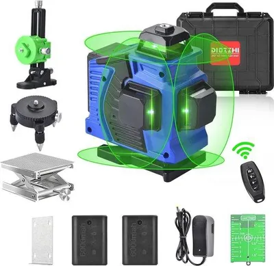 Obrázek produktu pro 4D laserová vodováha s 360° křížovými čarami a dálkovým ovládáním – nastavitelný jas a automatické vyrovnání