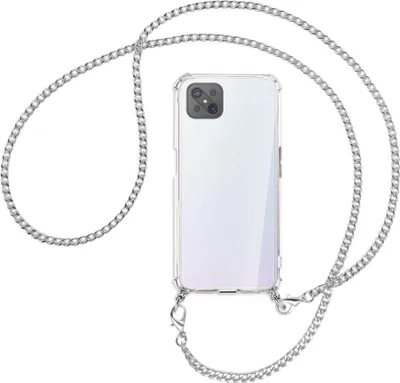 Produktbild von Handykette Backcover-Schutzhülle mit Band (Metall silberfarben) für Oppo A92S / Reno4 Z 5G - silberfarbene Kette
