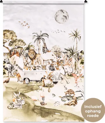 Produktbild von MuchoWow® Wandteppich Wandbehang Bus - Tiere - Kinder - Jungen - Mädchen - Palme 120x180 cm Tapisserie Dekoration Wandtuch - Schlafzimmer - Dekorationen für das Haus