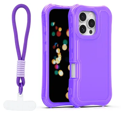 Immagine prodotto di Custodia protettiva Safepop con cordino per iPhone 16 Pro da 6,3", colore viola