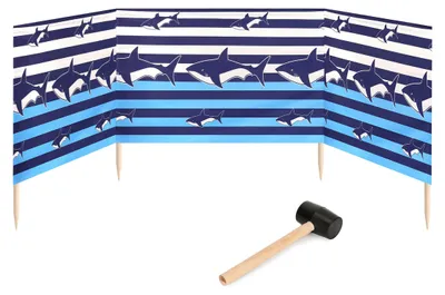 Produktbild von Garronda Strand Windschutz Sichtschutz 4m lang plus Gummihammer GAEX001 (Streifen/Haie, 4 m)