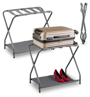 Image de Omgoods - Lot de 2 supports de bagages pliables avec espace de rangement