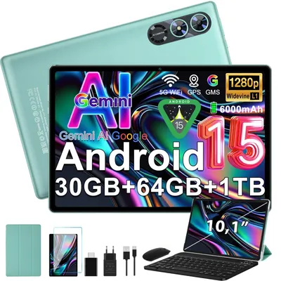 Image de Tablette Android 15 avec intelligence artificielle Gemini, 30 Go de RAM, 64 Go de stockage, batterie de 6000 mAh, couleur verte