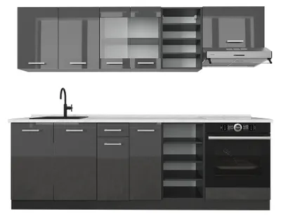 Obrázok produktu pre Kuchynský kút Vicco R-Line Antracitový vysoký lesk/antracit 240 cm , AP Marble, Model 53421