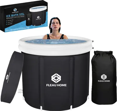 Produktbild von Fleau Home Eisbad XXL PRO - Faltbare Badewanne mit Deckel & Pumpe & Tasche - Einzigartiges Isolierendes Modell - Doppeltes Sitzkissen - Aufblasbar