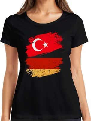 Immagine prodotto di Maglietta da donna con bandiera turco-tedesca Turchia Germania, t-shirt da donna, nero, XL