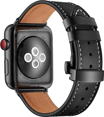 Produktbild von Eko, Armband für Apple Watch 38/40/41mm aus echtem Leder mit Faltschließe, Schwarz