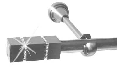 Produktbild von Gardinenstange Set Edelstahl Look Metall Ø 19mm zur Wandbefestigung 1-lauf Kristall, Länge wählbar H18E69