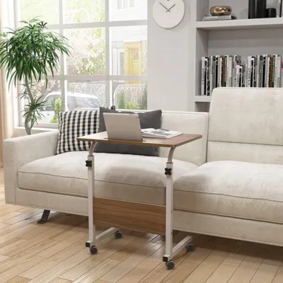Image de Tablette d'ordinateur portable - 60 x 40 cm - Table d'appoint sur roulettes - Table de lit - Réglable - Table d'appoint sur pied - Petit bureau