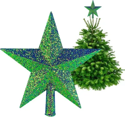 Produktbild von Weihnachtsbaumspitze - Holografischer Glitzerstern Grün 20 cm