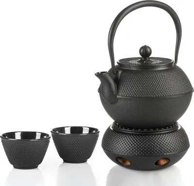 Produktbild von Dimono Traditionelles Tee-Set aus Gusseisen: Teekanne, Stövchen und 2 Teebecher