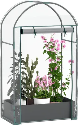 Image de Outsunny Serre de jardin, serre de balcon, bâche renforcée PVC, châssis en acier, porte zippée enroulable, avec sac de plantation, pour légumes plantes, intérieur et extérieur, 89x50x152cm transparent