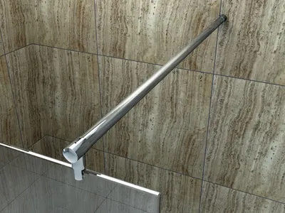A chrome-plated shower rail mounted on a tiled wall.