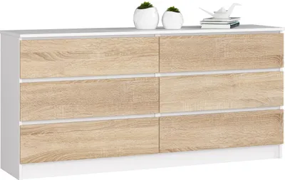 Image de Akord Buffet 6 Tiroirs Blanc Chêne Sonoma 160X40X77