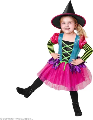 Produktbild von Buntes Hexen Kleid - Kinder Kostüm Hexe mit Hut XS -  116 cm