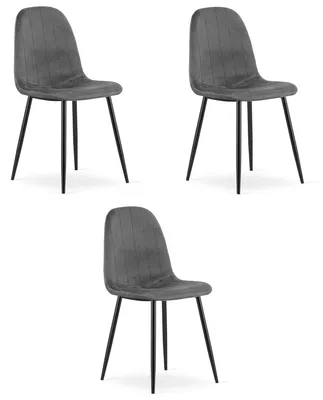 Image de Chaise - Leobert - Padva - Velours Gris Foncé/Pieds Noirs - 44,5 X 53 X 87 Cm - Lot De 3