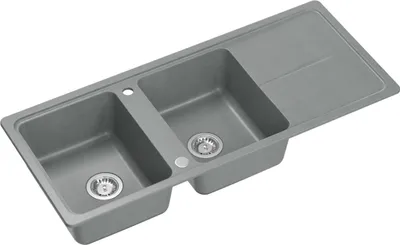 Obrázok produktu pre Kuchynský drez QUADRON Granitový kuchynský drez NEAL 121, rozmery: 116 x 50 x 20,5 cm, farba: sivá, kuchynský drez, 2-drez so sifónom