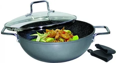 Produktbild von Stoneline WOK 8135 Wokpfanne, 32 cm max. Durchmesser, Gusseisen/Gussaluminium, Induktionsherd-geeignet, Antihaftbeschichtung, inkl. Deckel