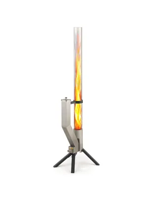 Produktbild von GARDENFLARE Feuerrohr Klassik Multicolor Edition – Korpus Silber mit schwarzen Akzenten, Edelstahl & Glasrohr, bis 1 m Flammenhöhe, 75 Min Brenndauer