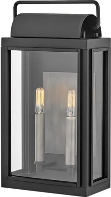 Produktbild von Außenlampe Wand Glas Aluminium IP44 H: 41,9 cm Schwarz 2-flammig eckig Vintage Außenwandlampe