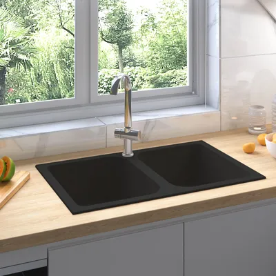 Immagine prodotto di vidaXL Lavello da cucina con troppopieno a doppia vasca in granito nero
