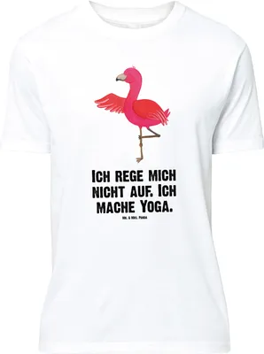Produktbild von Mr. & Mrs. Panda Größe L T-Shirt Flamingo Yoga - Weiß - Geschenk, mit Spruch, Yogi, Namaste, Shirt, Rosa, Baum, Aufgeregt, Tshirt