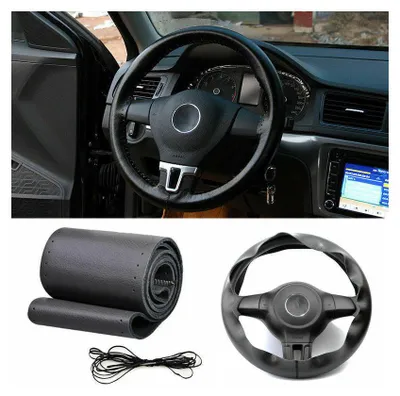 Obrázok produktu pre Poťah na volant z pravej kože na vlastné ušitie, veľkosť M, s ihlou a niťou.