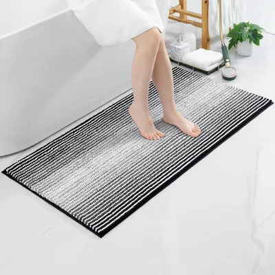 Produktbild von Badezimmerteppich Chenille 60 x 120 cm Schwarz Saugfähig Rutschfest Waschbar