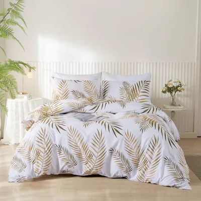 Immagine prodotto di Set di lenzuola 200x220 cm, colore oro e bianco, in microfibra, composto da 3 pezzi, con chiusura a zip