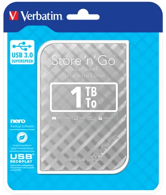 Obrázek produktu pro Verbatim Přenosný pevný disk Store 'n' Go USB 3.0 1 TB – Stříbrná, 1 TB, 3.2 Gen 1 (3.1 Gen 1), 5400 ot/min, Stříbrná