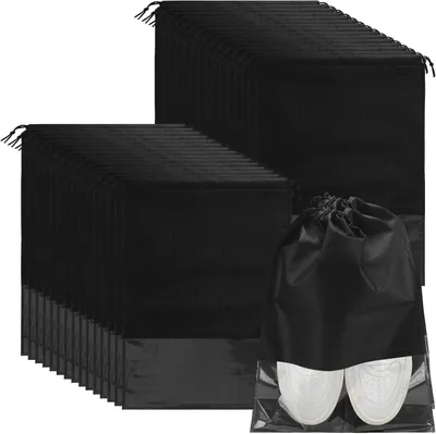 Obrázok produktu pre Vrecká na topánky 30 kusov, 44x32 cm, čierna, netkaná textília, na cestovanie