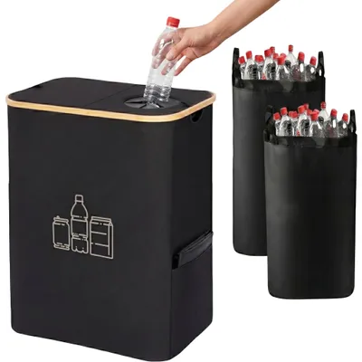 Immagine prodotto di Contenitore per bottiglie e contenitori a cauzione, modello a doppia tasca, colore nero, capacità 160 litri