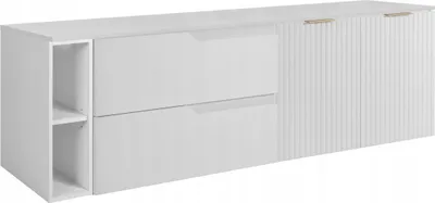 Zdjęcie produktu dla RODAN | Szafka pod umywalkę - Biała - 140 cm - Z Blatem - 2 Szuflady - MDF - Szafka z 2 Drzwiami - Zintegrowana Półka - MODERN