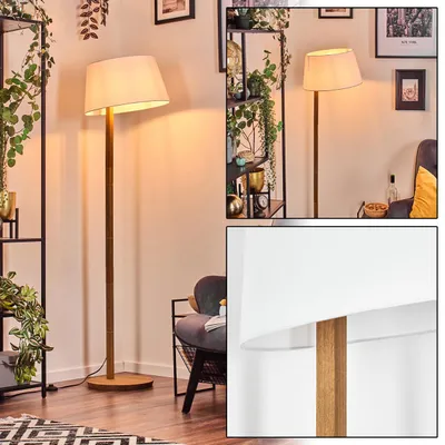 Produktbild von Schiavonea Stehlampe mit Holzfuß und Schirm aus Stoff