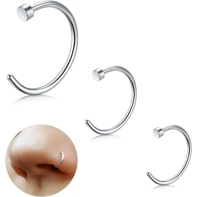Image de Kit de piercings nasaux factices, titane 18G, 3 pièces, 6/8/10 mm, noir, or, argent