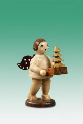 Produktbild von Holzfigur Geschenkeengel mit Baum natur ohne Krone Höhe 6,5cm NEU