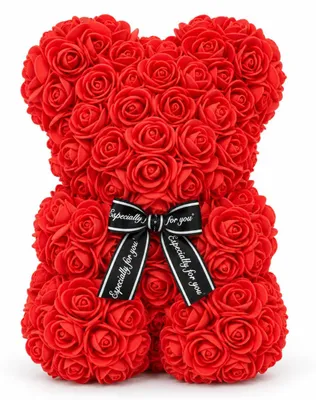 Teddybär aus Kunstrosen 25x16 cm rot – handgemacht