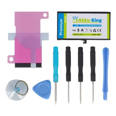Produktbild von Power-Akku kompatibel mit Apple iPhone 12, 12 Pro, 12 Max - Li-Polymer 3320mAh - mit Öffnungswerkzeug / Klebestreifen (535mAh mehr)