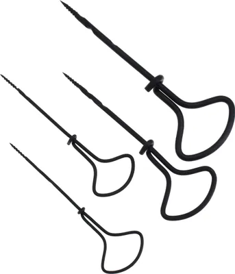Four black hand drills of varying sizes are arranged diagonally on a white background.
