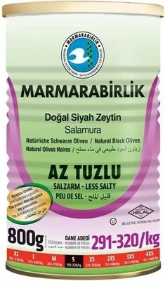 Produktbild von Marmarabirlik Natürliche Schwarze Oliven salzarm S 800g